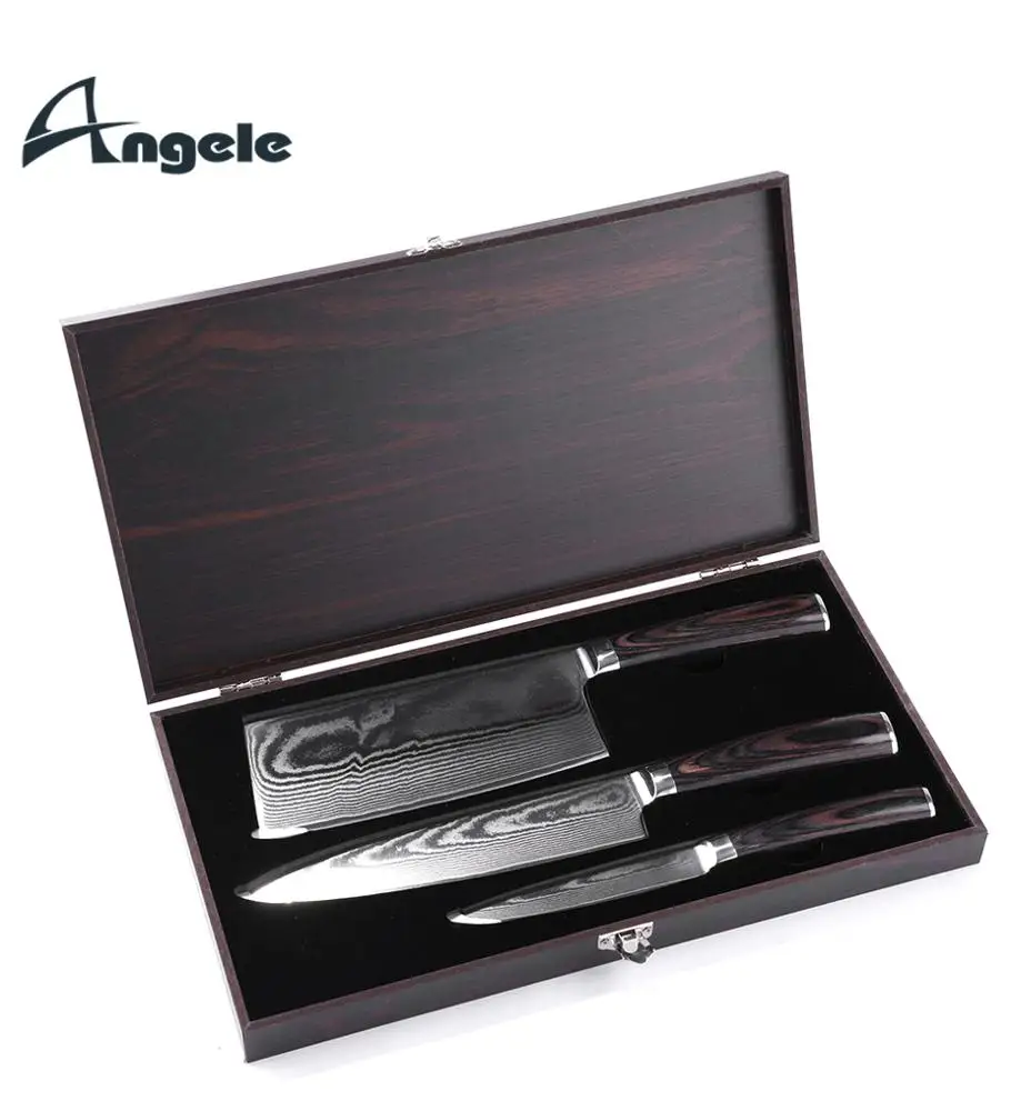

Damascus Steel knife set with Pakka Wood Handle Damascus steel Kitchen knives set