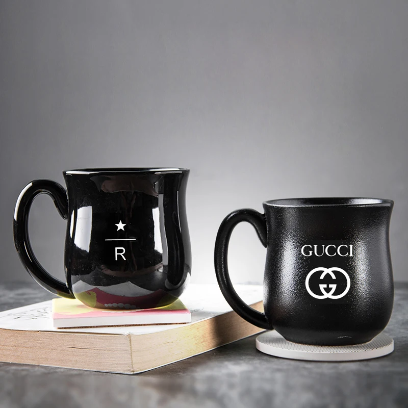 

Chinese factory custom Laser engraving ceramic water/coffee/tea/beer cup black porcelain drinking mugs, Matte black and glossy black