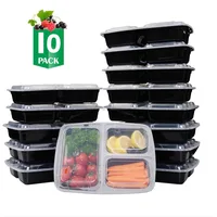 

Meal Prep Containers 3 Compartment Leak Proof 1oz sauce cups Microwave BPA Free Plastic Food Bento Plastic Lunch Boxes