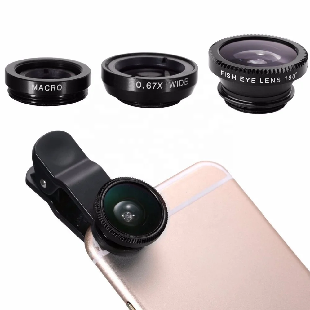 

Shenzhen manufacturers 3 in 1 mobile Phone Lens Super Fisheye camera Wide Angle Macro fish eyes lens for smartphone, Black , silver ,red,gold,blue