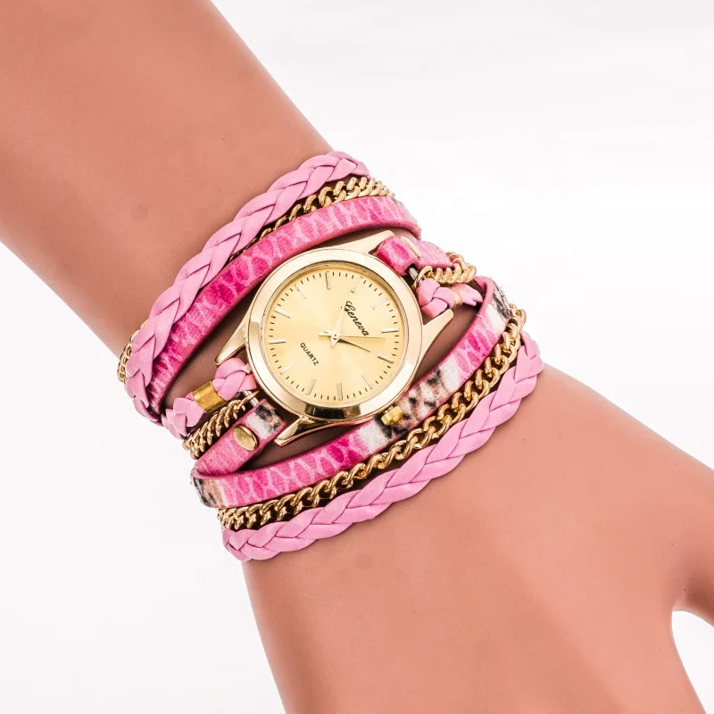 

Woman Crystal Rhinestone Quartz Watch Diamond Leather Strap Watches, Rose gold