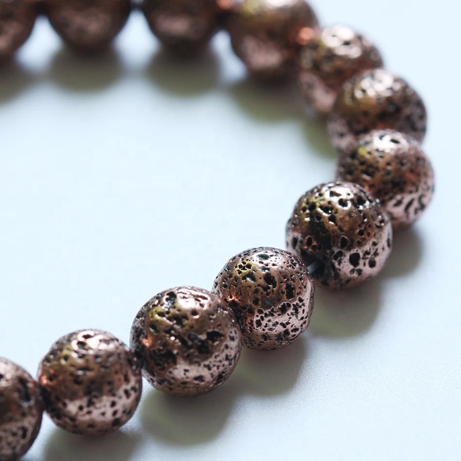 
Wholesale Top grade natural gemstone round beads 10mm Metallic Lava Rock Stone - Oxidized Silver - Gold Colored Lava Stone 