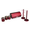 Set of 6 Metal Red Home Kitchen Gifts Canister/Bread Box/Mug Tree/Holder