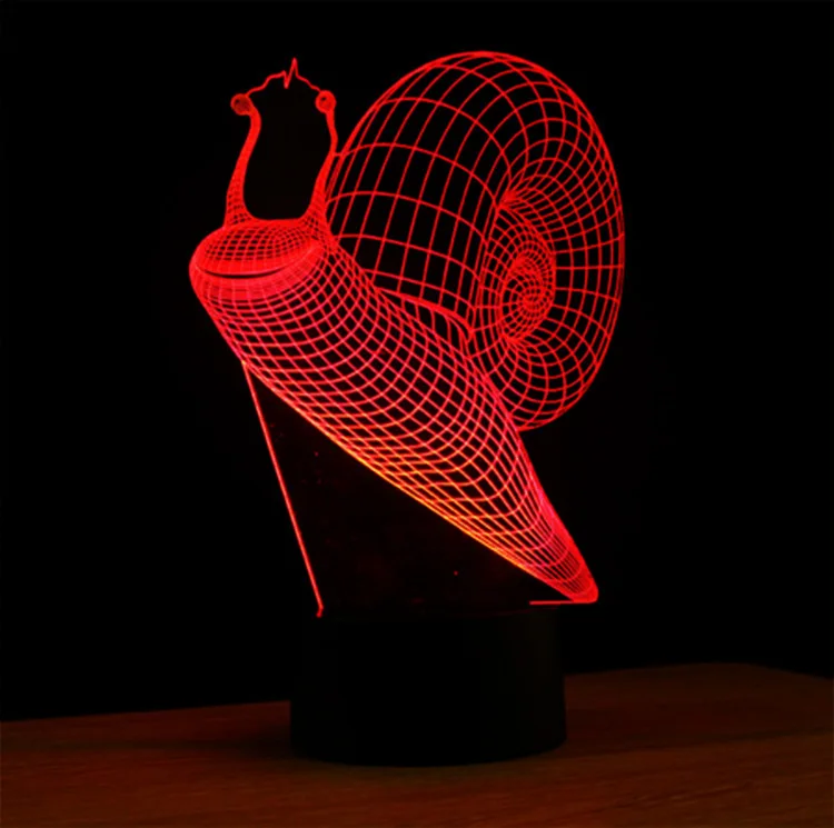 厂家直销批发亚克力蜗牛 3d艺术灯光七彩小夜灯可见光灯
