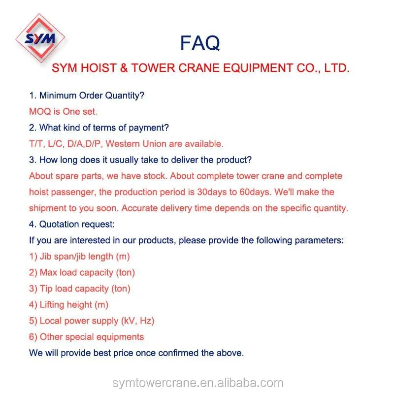 Alibaba Second Hand High Safety Coefficient Slef Climbing Construction Used Tower Crane