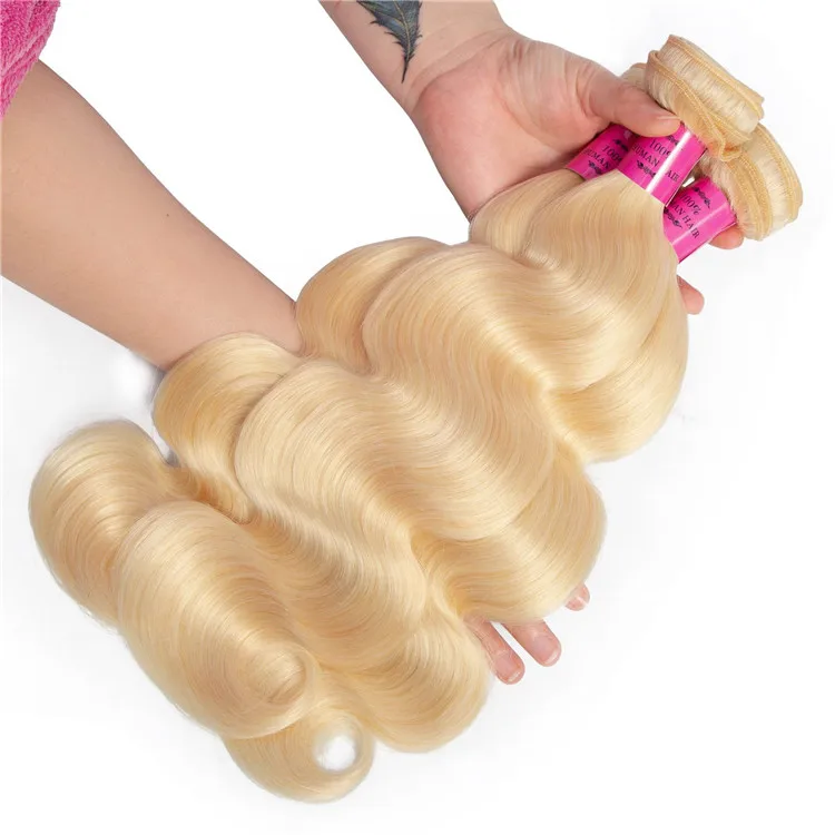 

Aliexpress Grade 8A 100 percent unprocessed double weft brazilian virgin human hair #613 blond color hair weave extension bundle