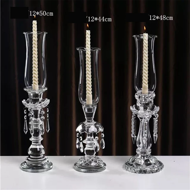 Lot de 12 Grands Bougeoirs Ouragans pour Bougies Votives Verre Clair