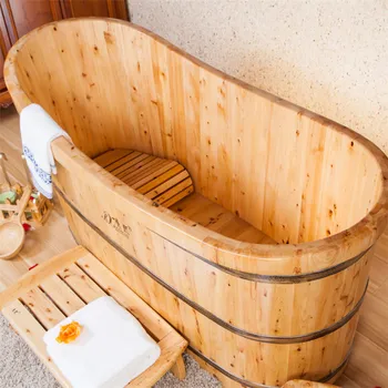 wooden bathtub spa tub barrel wood sauna solid japanese bathroom bathing barrels adults durable massage low cedar teak larger end