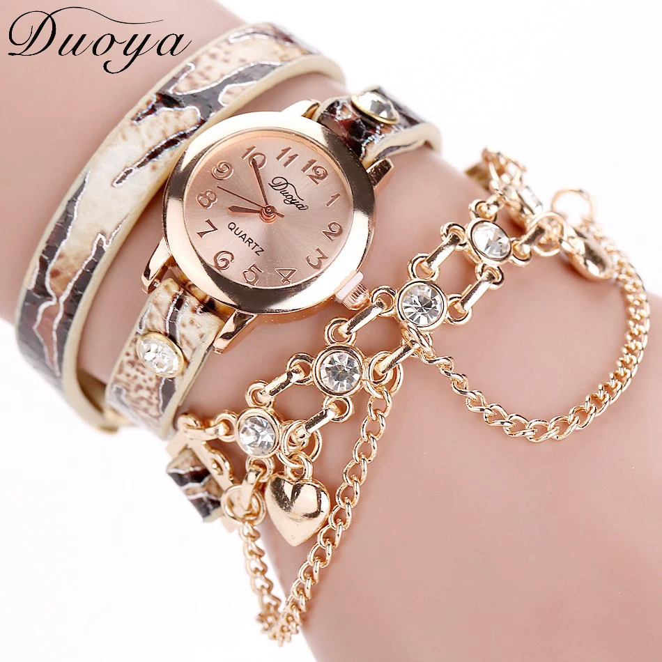 Duoya Brand Luxury Rhinestone Snake Classic Bracelet Quartz Watch Women Dress Watches Fashion Bracelet Watches Ladies Women