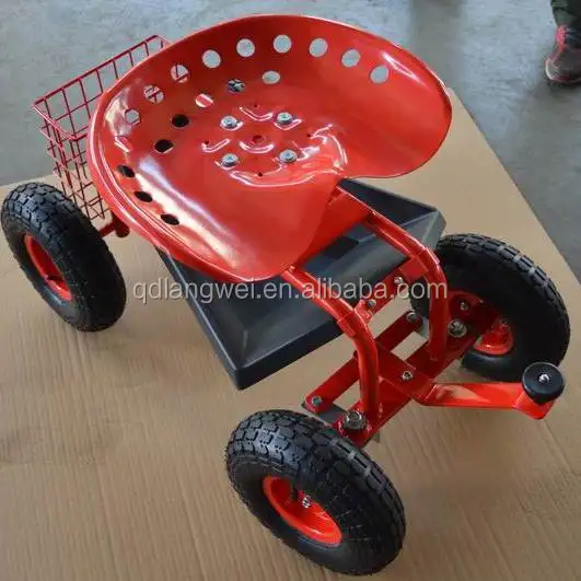 Rolling Garden Cart Tractor Work Seat With Pull Handle Buy Rolling