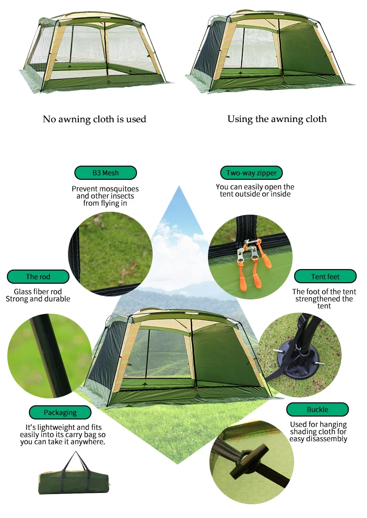 Screen House & Room Canopy Tent with Mesh Side Wall for Camping