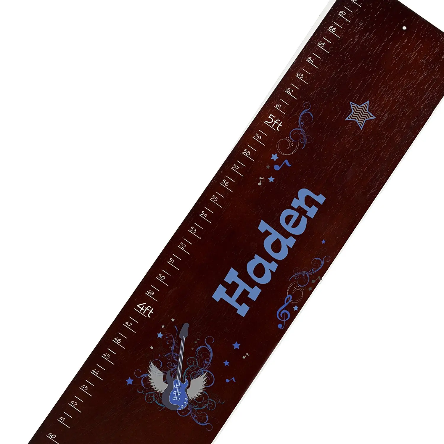 Personalized espresso Rock Star Blue childrens wooden growth chart