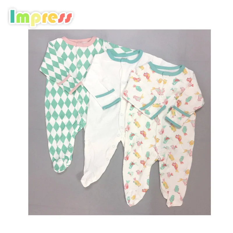 Baby footed romper 3pcs 100% cotton comfortable baby footed sleeper and coloful printed baby footed romper