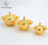 

Tulip Design metal Gold Plated Round shape decorating Arabic Dates Bowl Snack Dish With Cover