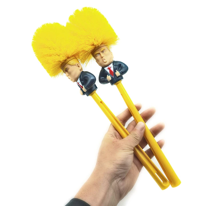 

Funny cartoon custom design long handle plastic cleaning toilet brush, Yellow