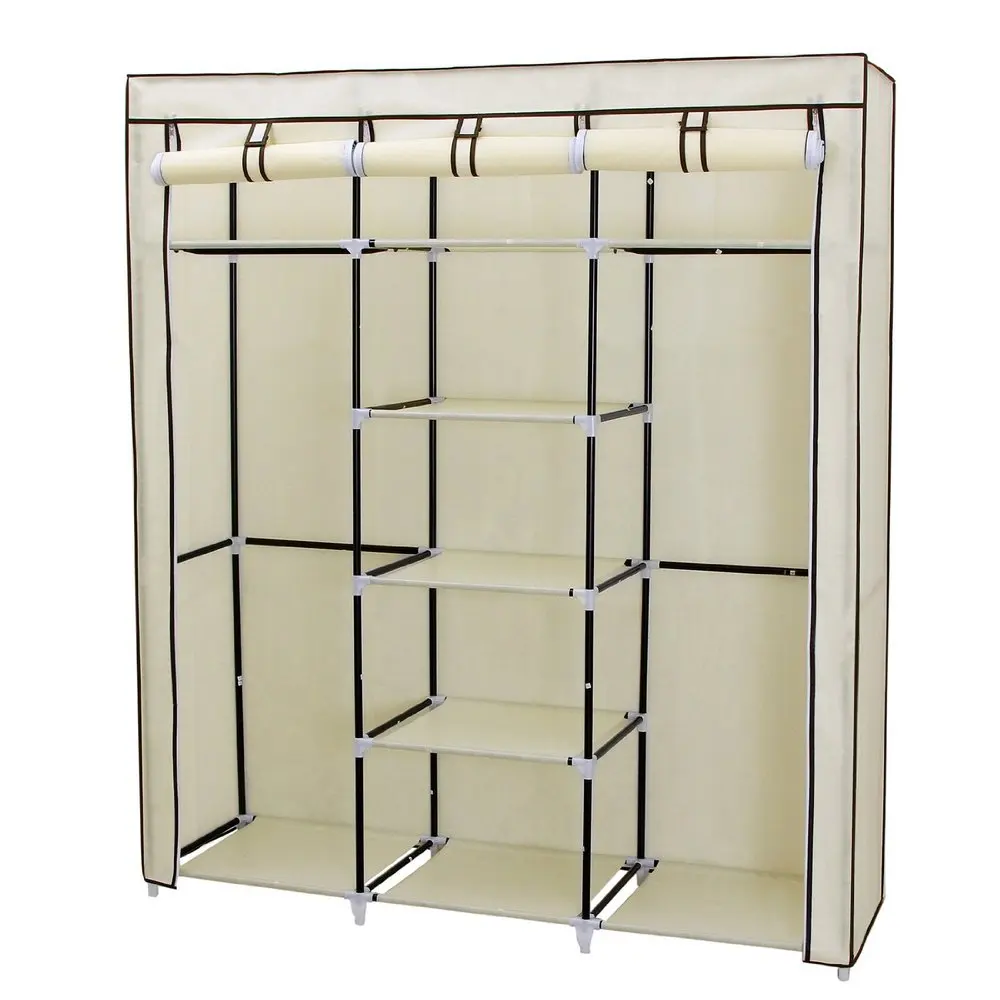 59 Inch Double Rod Clothes Storage Closet Organizer Zipper Folding ...