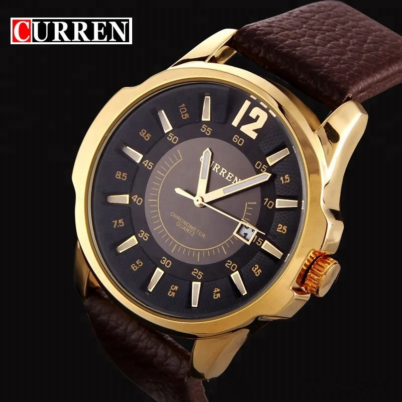 

CURREN FASHION LUXURY BRAND MALE CLOCK HOURS DATE BROWN LEATHER STRAP MAN BUSINESS CASUAL WRIST WATCHES RELOJ Waterproof, 6 colors