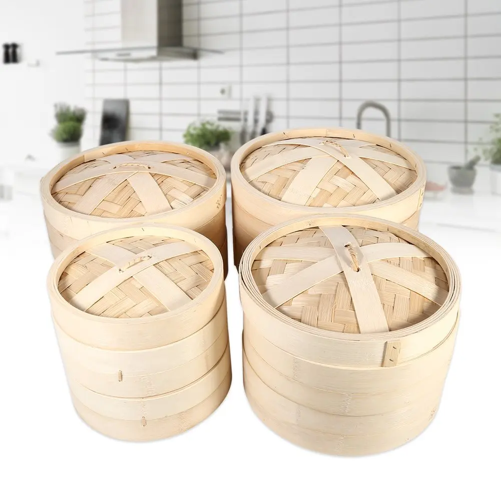 7 Inch Chinese Natural Rice Cooking Food 2 Tiers Bamboo