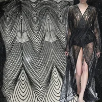 

Hot sale french lace black color elegant tulle sequins fabrics with glitter