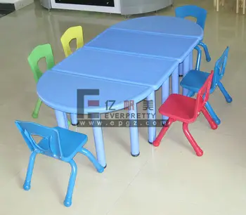 Rectangle Plastic Kids School Table Desk With 6 Chairs For