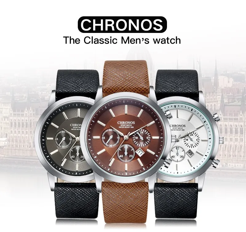 Giant Wholesale Quartz Leather Men Wrist Watches Low Moq 3 Atm