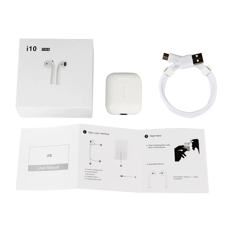 

2019 Best Seller Original Quality Tws I10 Touch Connection Blue tooth 5.0 Headphone, White