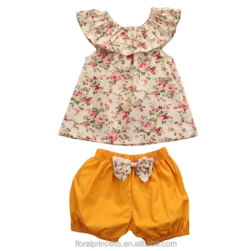 

Summer Newborn Baby Girl Clothes Floral Tank Top +bow-knot Shorts 2PCS Outfits Bebek Giyim Toddler Kids Clothing Set, As picture