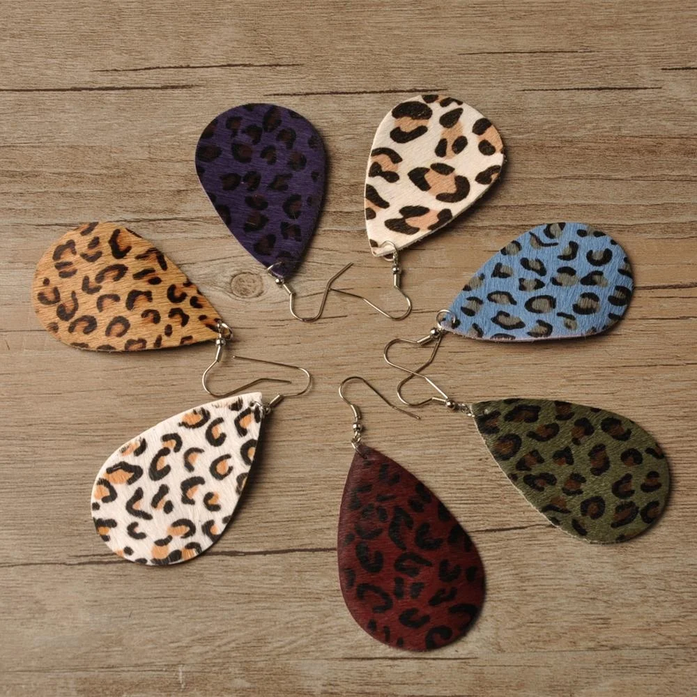 

Latest fashion handmade leopard print leather drop earrings for women, As pic