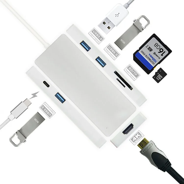 

7 in 1 Card Reader Type C to HD type c hub for Macbook USB C VGA to Adapter, Silver;gold;pink;oem