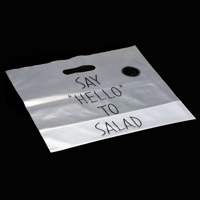 
custom printed logo merchandise punch die cut clear plastic shopper ldpe hdpe handle shopping bag 