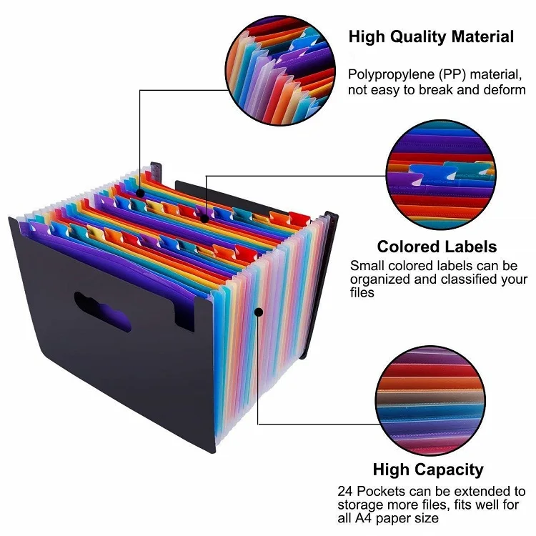 High Quality Office Supplies 24 Pockets Expanding File Folder Organiser