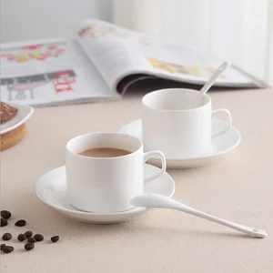 Image of Ceramic Simple White Coffee Cup and Saucer Set