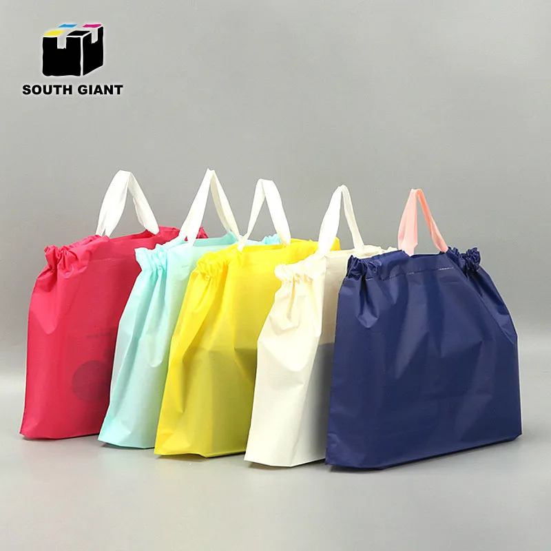 
Custom Printed Accept Wholesale White Drawstring Matte PE Plastic Shopping Bag With Handle 