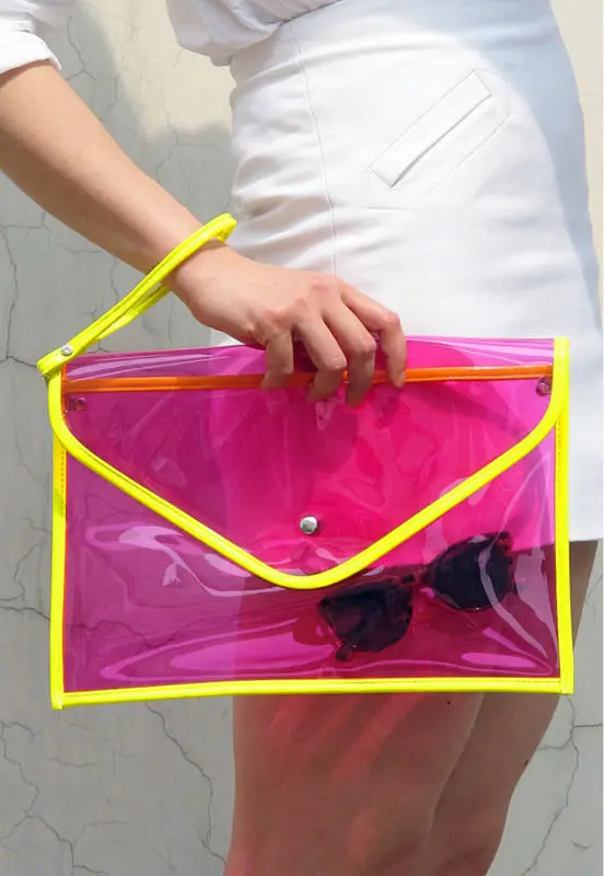 Oversize Clear Envelope Clutch Purse Bag Handbag Black Transparent