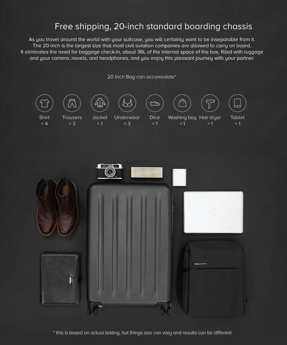 xiaomi luggage size