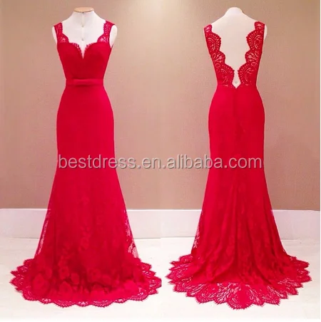 

Summer Dress Walson Apparel Women Ladies Red Backless Lace Maxi Long Party Evening Cocktail Formal Dress, As show