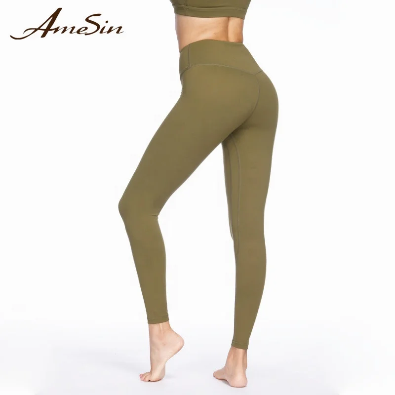 

AMESIN YLF032 High Rise Yoga Leggings Pants From China Factory, Black;blue;pink;grey;etc.