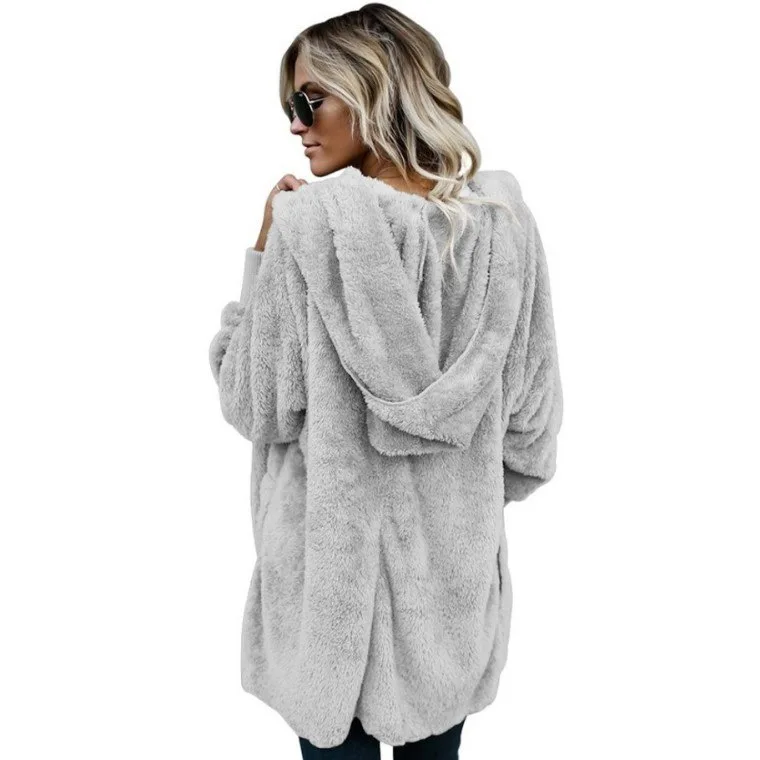 

2018 winter Ebay Burst sells ladies plus size mutil-colors warm outwear cardigan womens medium length long fur coat with hooded