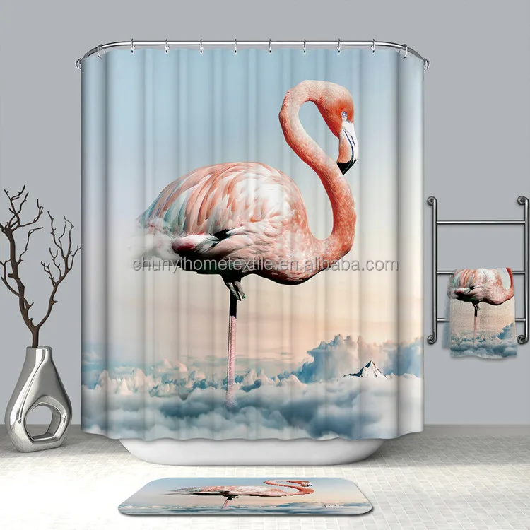 

Flamingo design, mould proof and waterproof digital printing shower curtain