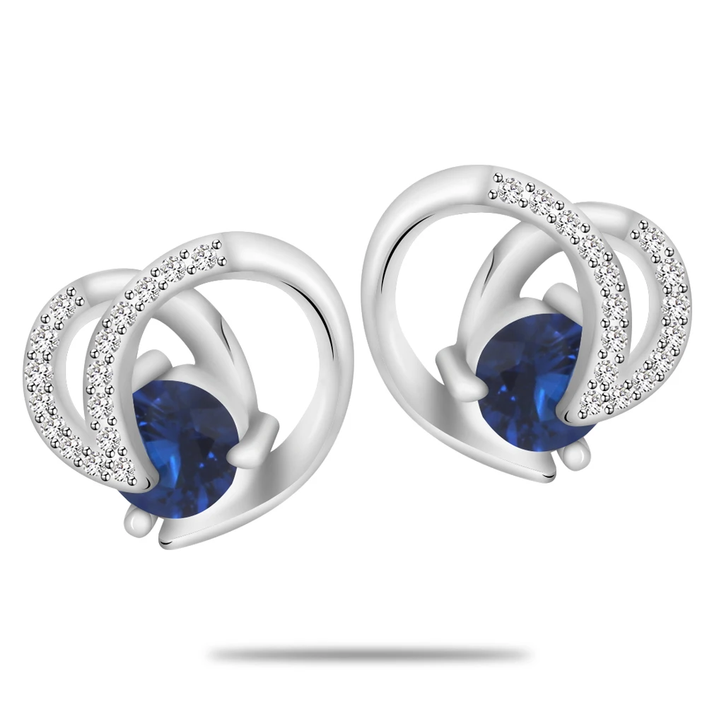 

Unique Design Rhodium Plated Zirconia Blue Sapphire Stud Earring