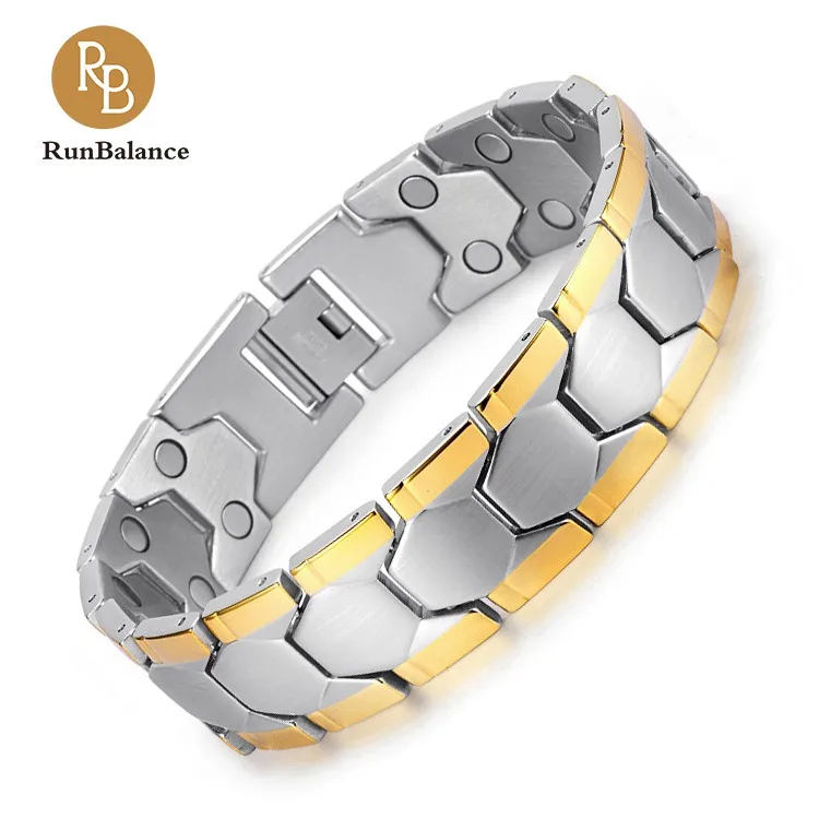 

RunBalance 1 Day Delivery Hot Selling Stainless Steel Womens Gold Plated Magnetic Bracelet, Black;silver&gold