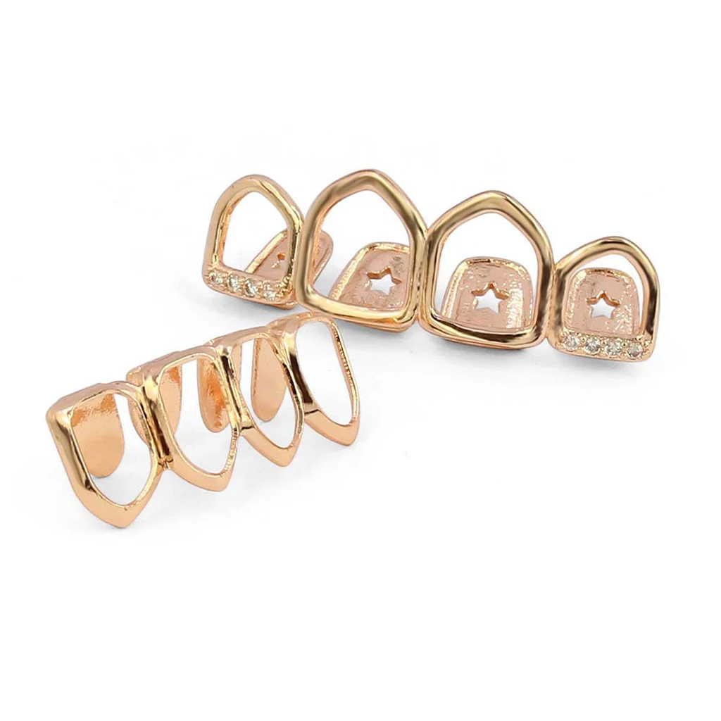 Wholesale Body Jewelry Hiphop Hollow Diamond Gold Plated Teeth Grillz