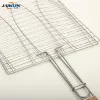 Portable Folding Stainless Steel304 BBQ Grill Basket non stick for fish vegetables with Removable Wooden Handle
