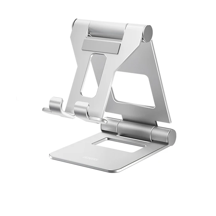 

Licheers universal Aluminum folding tablet stand adjustable kickstand tablet holder desktop dual foldable tablet holder, Silver