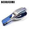Hot Wholesale camping cutlery 3 in 1 portable folding cutlery set stainless steel tableware set gift travel spoon fork knife