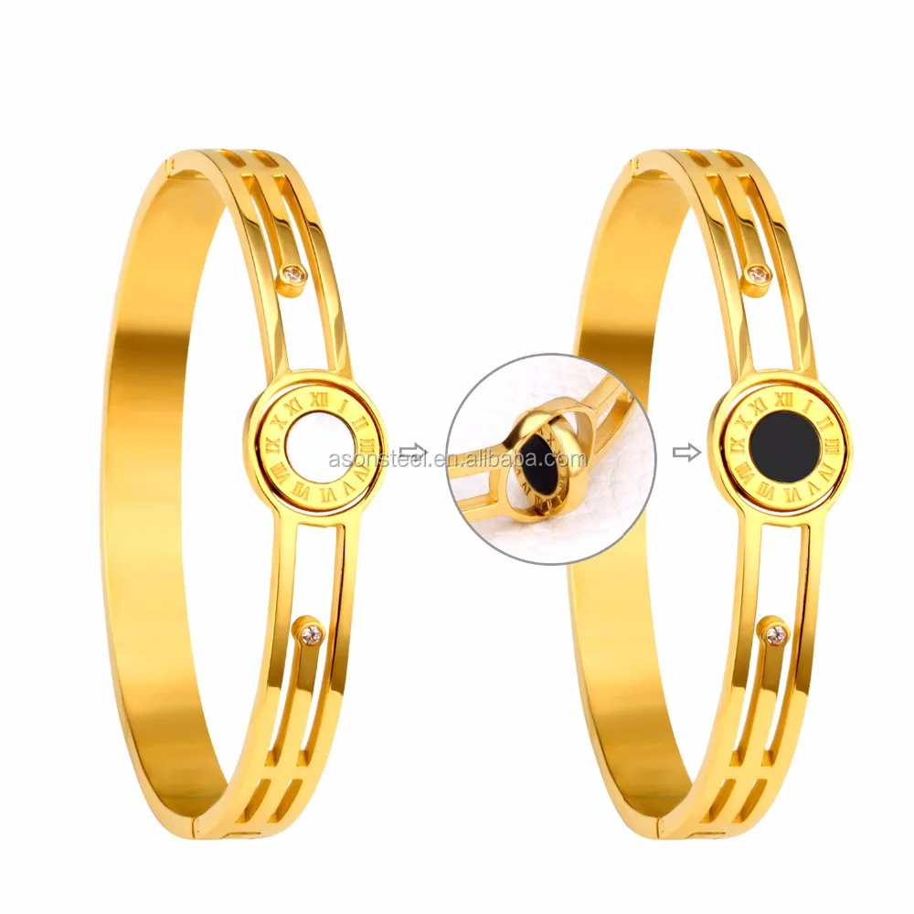 

Roman Numeral Round Different Colors Shell Turn Design Charms Bracelet Bangle Hollow Out Design Famous Brand Jewelry, Gold