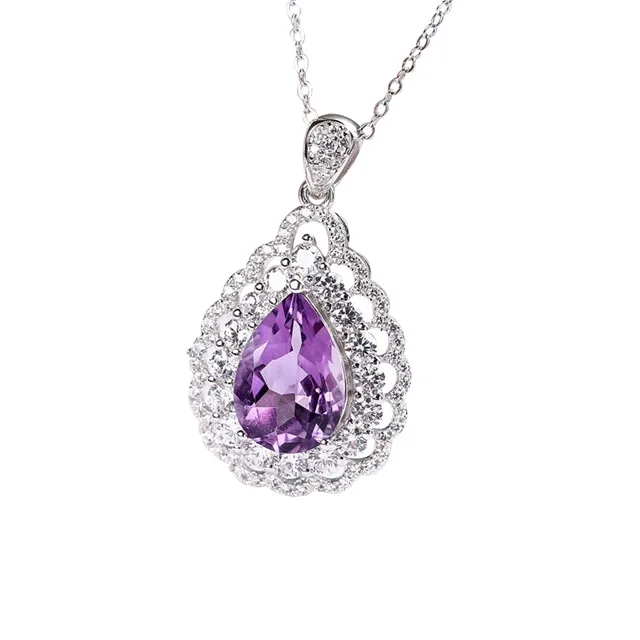 

gemstone jewelry factory wholesale luxury 925 sterling silver purple amethyst natural crystal pendant necklace for women
