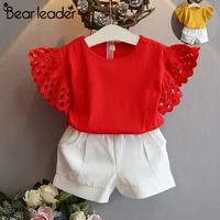 

Bear Leader Girls Clothing Sets 2019 New Brand Summer Kids Clothes Solid Color Lace Clothes+Dot Short Pants 2Pcs For 2-6 Years