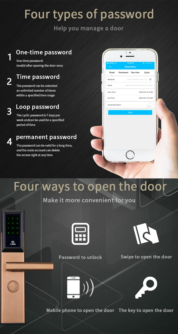 Bluetooth Wifi Smart Door Lock Electronic Digital Code RFID Card TTLock App Hotel Door Lock Security System
