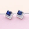 In Stock Wholesale Fashion Jewellery Blue Synthetic Sapphire Zircon Stone Square Sterling Silver 925 Jewelry Stud Earring